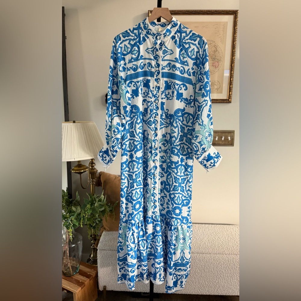 Blue and White Summer Maxi Floral Patterned Dress | Blue Floral Duster Maxi Midi